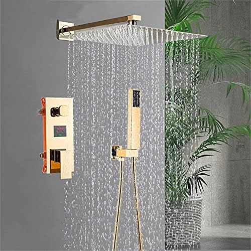Sistema de chuva de chuveiro de ouro, chuva de chuva de banheiro de cabeça com estremes de mão, exibição de temperatura de torneira