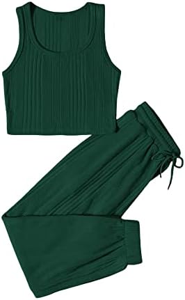 Gorglitter feminino de 2 peças Sweats Sweats Scoop Knit Tank Tampa e calça