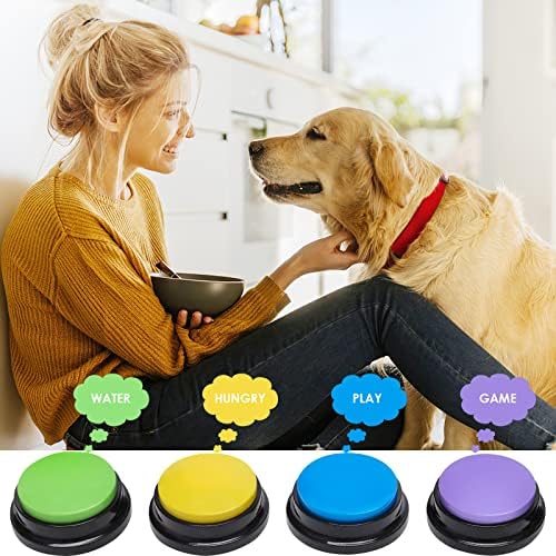 Botão de gravação de voz Petyoung 4pcs, botões de cachorro para comunicação Botões interativos de cães, presente engraçado para o escritório de estudo em casa
