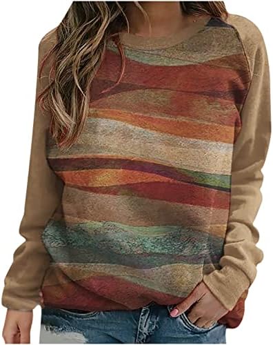 Sorto retro de manga comprida Sorto para mulheres, mapa de túnica de outono solto mapa de shofar blusa gráfica tops pullover