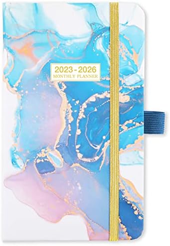 2023-2026 Pocket Planner/Calendário - julho de 2023 - junho de 2026, 36 Plonting Plontner/Calendário com 63 Notas Páginas, 3,8 x 6,3, 3 anos Planejador mensal com bolso interno e caneta Hold - Contraste aquarel