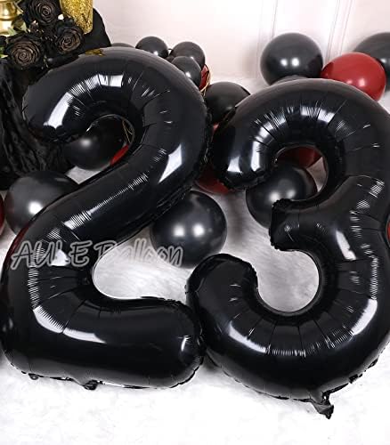 AULE 40 polegadas grandes 23 números de balão preto, grande número de papel alumínio balões, helium gigante feliz 23º aniversário