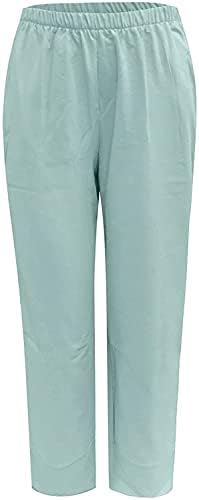 Calça capri mmoneyake para mulheres casuais linho de algodão Palazzo calças ioga calças de harém soltas calças largas de perna larga calça cortada
