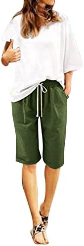 Shorts longos femininos linho de algodão shorts casuais calças de verão shorts de verão shorts de verão com bolsos