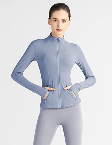 Gacaky Women Slim Fit Workout Jackets Running Track Jackets Full Zip Yoga Athletic Jacket com buracos