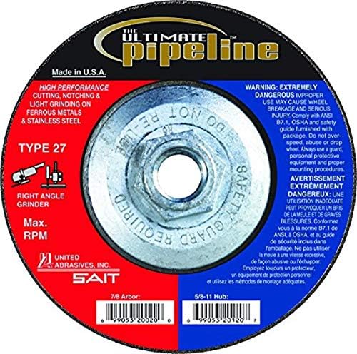 United Abrasives-Sait 20135 Ultimate Pipeline Cutting, notas e moagem leve Roda em aço inoxidável com 7 diâmetro, 1/8 de largura e 5/8-11