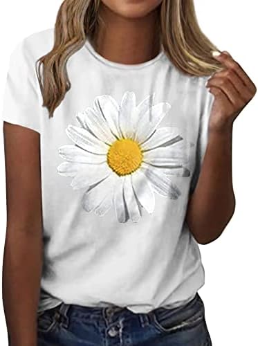 Camisas para mulheres, feminino de manga curta colher de pescoço pintura de pintura impressão blusa casual tops com túnica confortável solteira tshirt