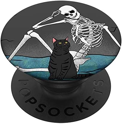 Esqueleto e gato preto pose