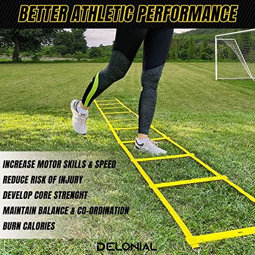 Delonial 4 Pack Agility Ladder - Múltiplas formas de montagem disponíveis - Treinamento Speed ​​Agility Ladder Soccer Training