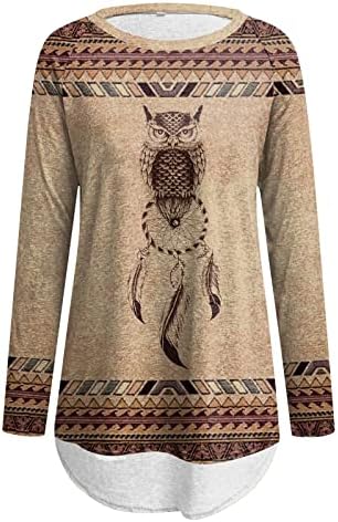 Camisas de manga comprida para mulheres casuais astecas moletom de madrugada geométrica de estilo étnico tamas de túnicas de