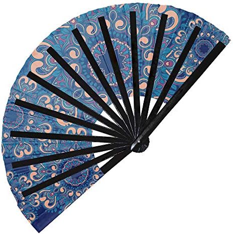 Hypnotiq mandala manual ventilador decorativo de bambu de bambu totem arte mandala clack fã UV fãs de rave Glow