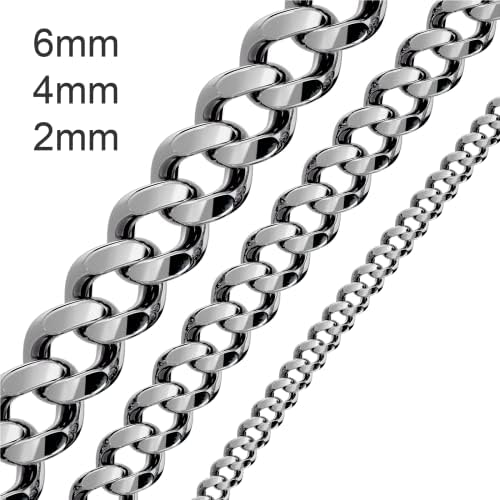Silvadore 4mm Creb Chain Chain for Men Colar - Silver Stainless Aço Aço Aço - Corte de Diamante Miami Link Jóias
