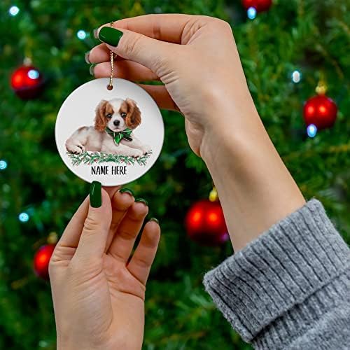 Nome personalizado engraçado Cavalier King Charles Spaniel Puppy Gifts 2023 Ornamentos de Árvore de Natal Cirrâmica Círculo de