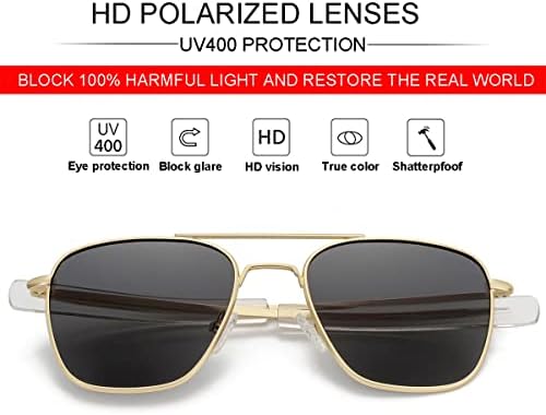 Jovakit Men's Polarized Aviator Sunglasses Retro Military Style Pilot Sun Glasses Bayonet Templos Proteção UV400