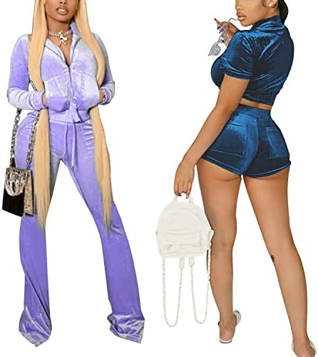 Zeyayi [2-PACK] Velor Tracksuit Womens de duas peças de manga comprida Tampas de calças de calças queimadas com