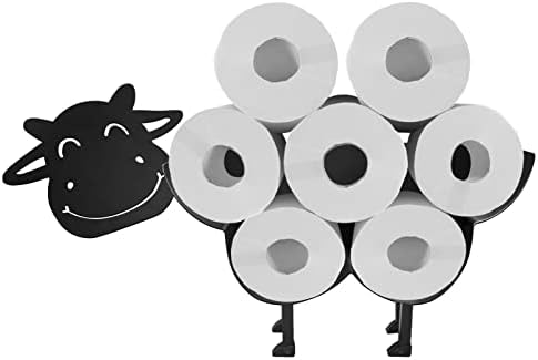 Porta de rolo de papel higiênico de vaca, suporte de papel higiênico de vaca preta fofa, divertido metal grátis ou armazenamento de tecido de banheiro montado na parede, 7 rolos