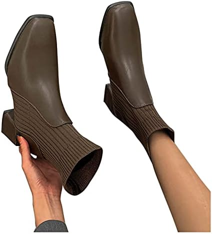 Botas para mulheres baixas de salto alongamento botas de moda moda botas sólidas tricotadas no meio da cor de mulher grossa botas