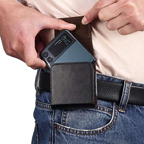 Caixa de telefone vestível, coldre de telefone de clipe de bolso compatível com a caixa de cinto de correia de couro Galaxy Z Flip3