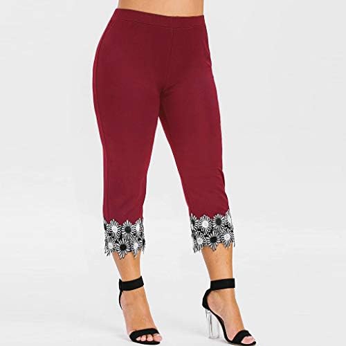 Womens plus size capris leggings lace manguito cultivado de verão casual skinny perne de renda de renda alta