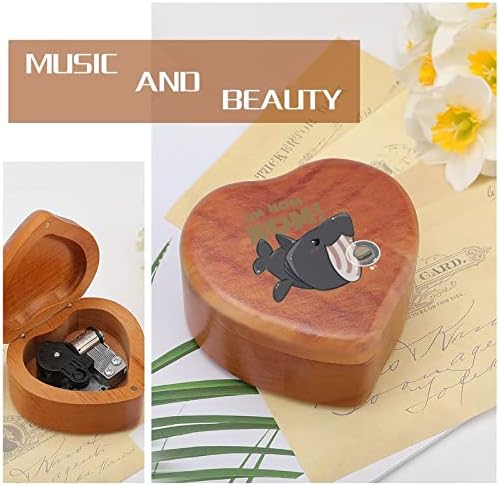 Kawaii Basking Shark Clockwork Box Vintage Wooden Heart Musical Box Toys Gifts Decorações