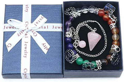 Exongy 1pc 7 Bracelets de chakra Reiki de pedra natural Minchas + Chain Cristal Chain Acessórios de jóias de jóias de pêndulo