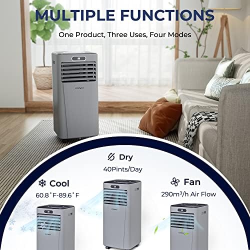 Costway Portable Air Conditioner, refrigerador de ar 8000btu com secagem, ventilador, modo de suspensão, 2 velocidades, função de