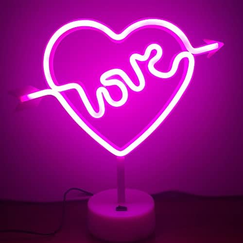 Sinal de neon do formato do coração rosa e azul, a bateria operada ou a luz de neon LED alimentada por USB para festa, lâmpada