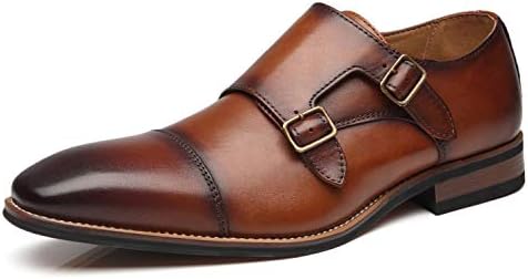 La Milano Mens Double Monk Strap Slip em Loue Cap Toe Leather Oxford Formal Business Casual Confortable Shoes para homens