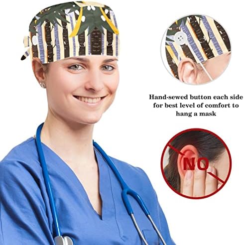 Vioqxi Caps de trabalho com botões e gravata de fita para mulheres, Bandagem elástica ajustável