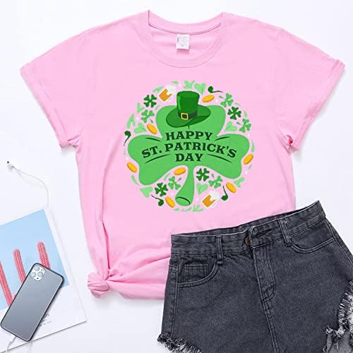 Camiseta engraçada do dia de St Patrick para mulheres Shamrock Irish Crewneck Summer Casual camiseta Blusa gráfica de manga