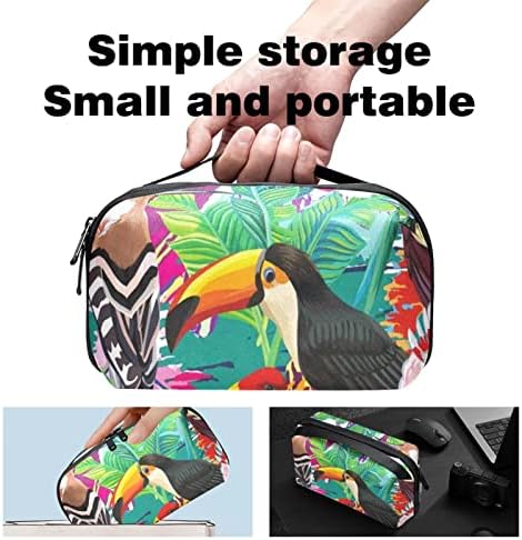 Bolsa de higiene saco de viagem, organizador de viagens de bolsa de maquiagem resistente à água para acessórios para acessórios, folhas de flor da selva de papagaio