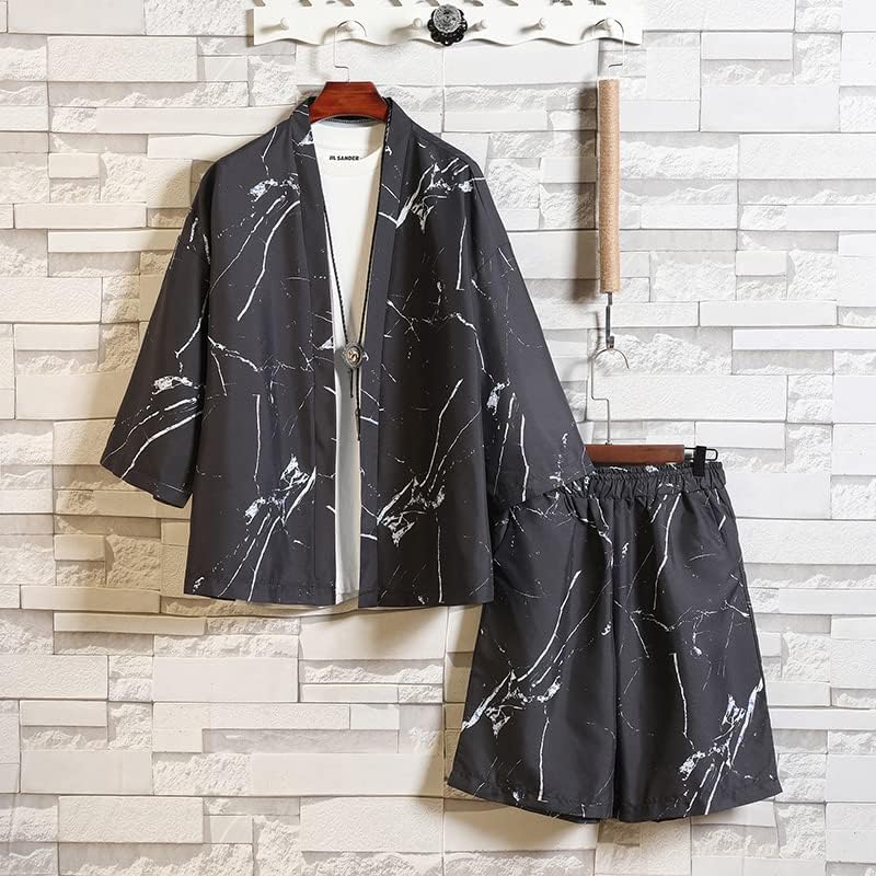 Summer Tracksuit Mens define a jaqueta Kimono e shorts vintage de streetwear solto de luto Hip Hop Suits Set 2 peças Conjunto