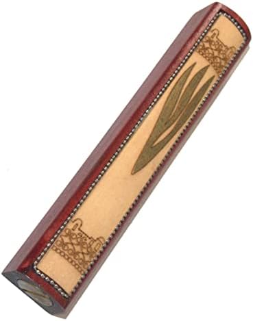 Judaica Mezuzah Caso Red & Natural Wood Grande canela fechada 12 cm