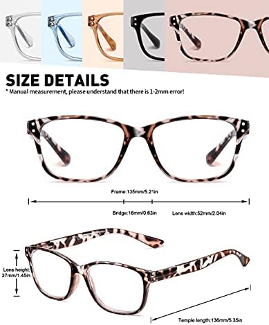 Óculos de leitura de 5 pacote soctick bloqueio de luz azul, quadrado de moda com conforto de mola de mola leitores para mulheres, óculos de brilho/filtro UV +1,0