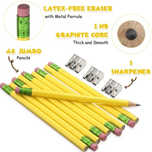 48 peças Jumbo Lápis e 3 peças afiadores de lápis grandes lápis gorduros