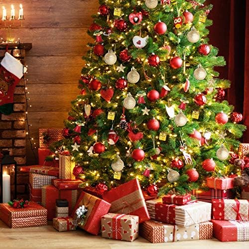 FUNARTY 76 pacote de pacote de Natal enfeites variados de decoração de árvores de Natal à prova de Natal com pacote de presentes reutilizáveis ​​para decorações de festas de casamento de férias de árvore de Natal