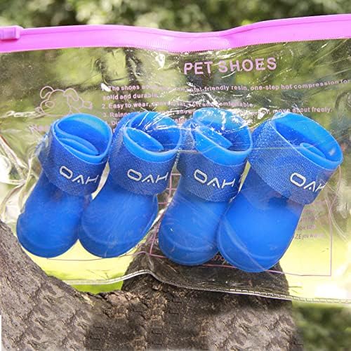 Botas de chuva do cão francês | 4pcs Sapatos anti-deslizamentos de cães à prova d'água com tiras ajustáveis ​​| Botas de silicone para cães para clima chuvoso e neve,