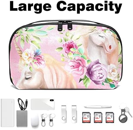 Bolsa de organizador eletrônico portátil Bolsa Sacos de Aquarela Unicorns Saco de Armazenamento de Cable para discos rígidos, USB,