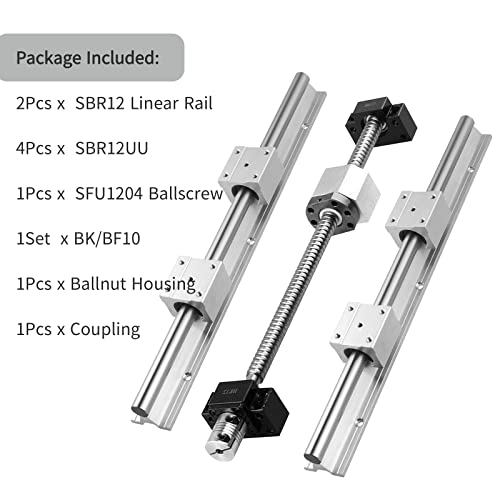 Guia do trilho linear bevdicnc SBR12-300mm + conjunto de correio de bola SFU1204-300mm Inclui 4pcs SBR12UU Blocos de