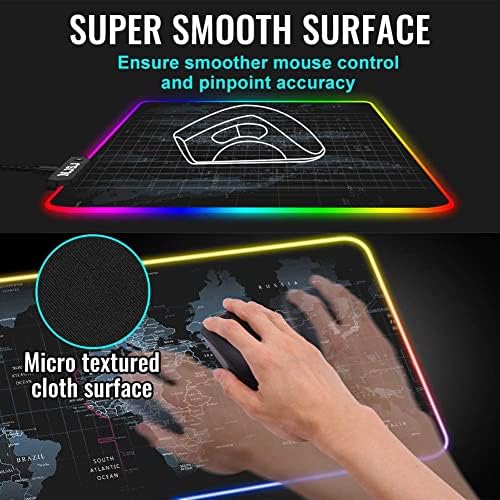 NJSJ RGB Gaming Mouse Pad, LED estendido de mousepad macio - 12 modos de iluminação, 2 níveis de brilho, superfície à prova d'água