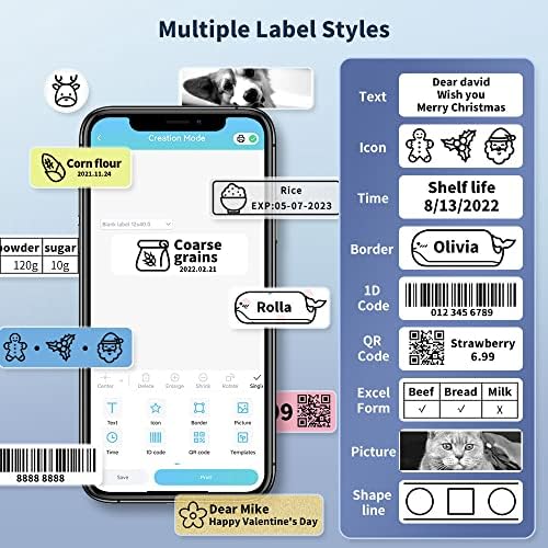 Mini Label Maker, compatível com a máquina de fabricante de etiquetas Phomemo D30 com 3 fitas, pequenos marcadores Bluetooth Sticker
