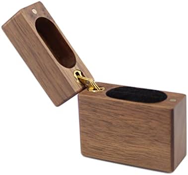 Dshom Wooden Slim Proposta Caixa de anel de noivado, caixa de anel de tampa de flip de nogueira para proposta de armazenamento
