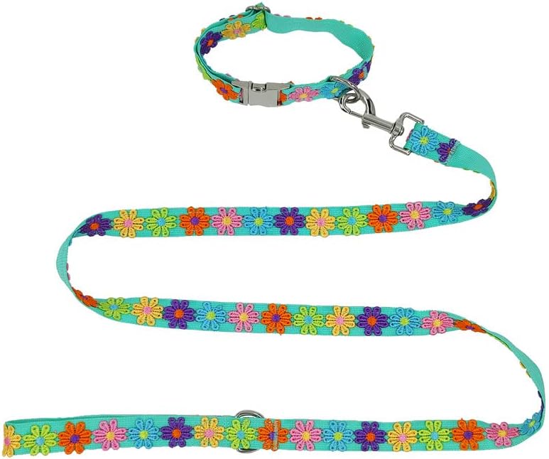 Ginidear Dog Collar and Leash Set para cães femininos com flores de renda de bordados Verde, m