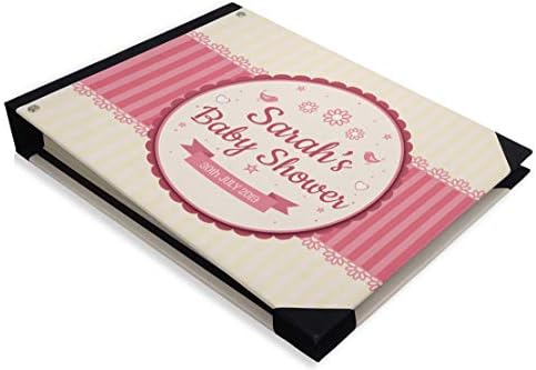 Darling Souvenir Stripe Rosa e Quadro redondo Baby Shower Book Livro de visitas Hardbound Cover personalizado Registro de convidados de memória impressa-9 x 12 polegadas