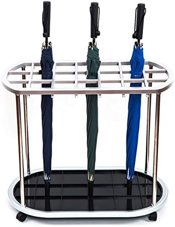 Wxxgy Umbrella Stand Rack Hotel Comercial 21 buracos e 10 ganchos com rodas universais Rack de armazenamento de guarda -chuva destacável