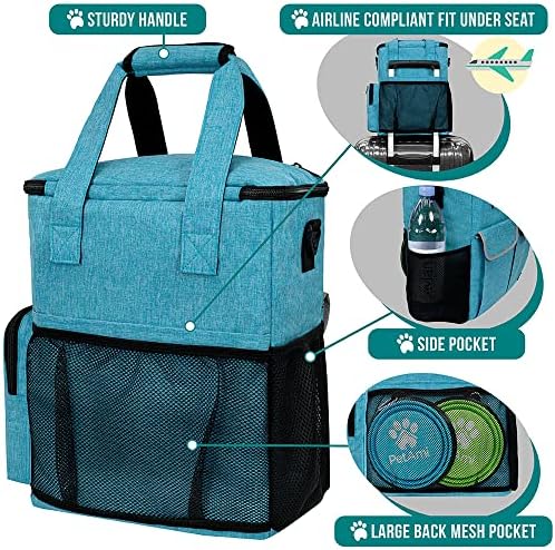 Petami Dog Travel Bag Supplies Organizador de viagens Organizador com contêineres de alimentos Bolsos de tigelas dobráveis, Aérea