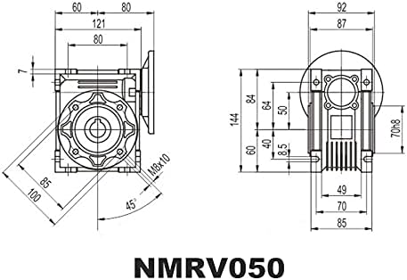 Motor DAVITU DC - Redutor de worm NMRV050 Eixo de entrada de 19mm 19mm 7.5: 1 - 100: 1 Razão de engrenagem 34 Redutor de velocidade