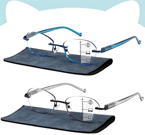 Sunamoy Multifocus Reading Glasses Mulheres Progressivas Multifocais Sem Linha de Linha Bifocal Limless Leitor Blue Luz de Computador Óculos