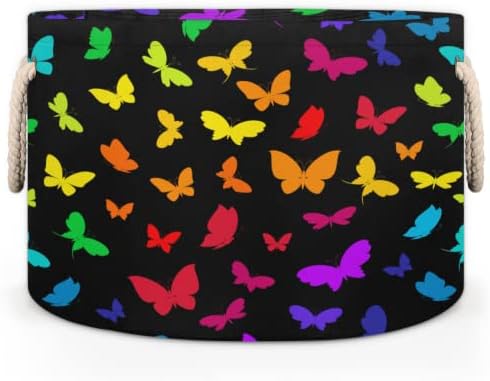 Abstrato colorido de borboleta grande cestas redondas para cestas de lavanderia de armazenamento com alças cestas de armazenamento