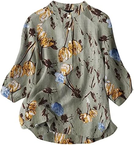 Long 3/4 Batwing Sleeve Tops for Ladies Crew Henley Linen Print Floral Print Fit com Tops de fenda Teen Girl 2023